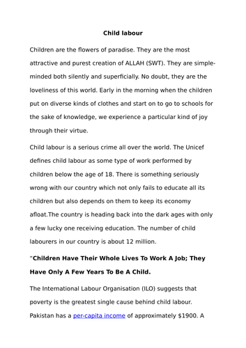 child labour essay for class 9