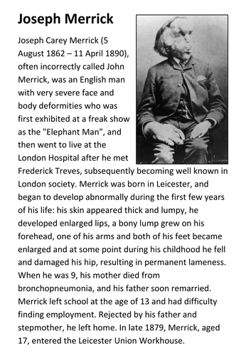 Joseph Merrick - The Elephant Man Handout