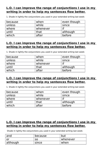 Conjunctions self assessment KS2