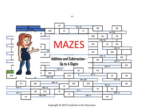 Math Mazes - Addition and Subtraction - Up to 4 digits