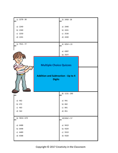 Quizzes - Addition and Subtraction - Up to 4 digits
