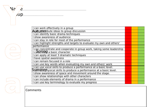 KS3 RAG statement student record sheets