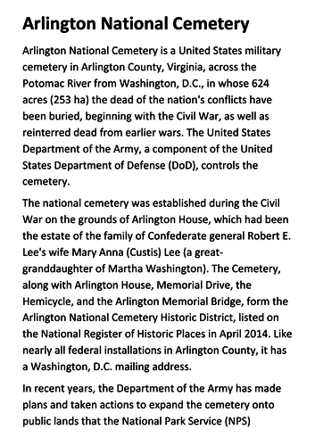 Arlington National Cemetery Handout