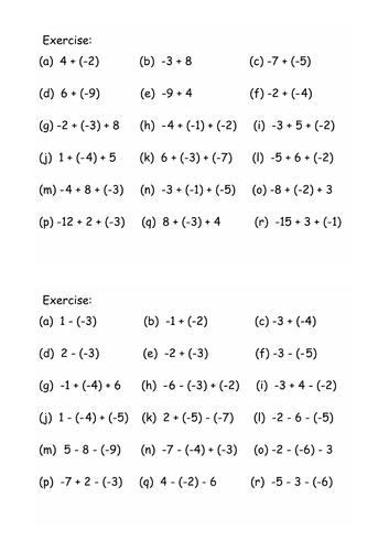 Positive and Negative Numbers