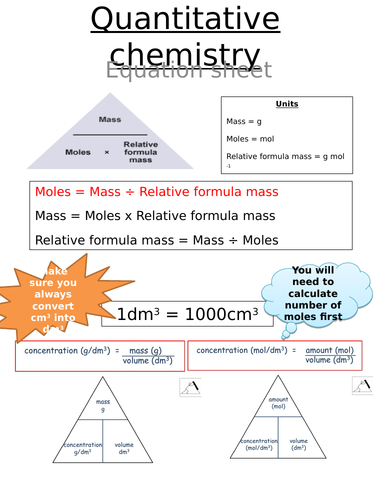 AQA 9-1 - C3 - Quantitative chemistry -equations sheet - TRILOGY