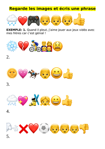 Activities and weather - writing from emojis