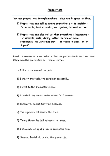 Identifying Prepositions