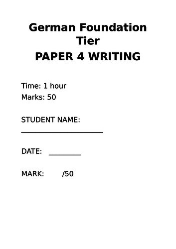 AQA GCSE German mock writing exam- new spec
