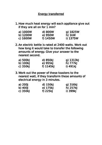 Power, energy and time questions