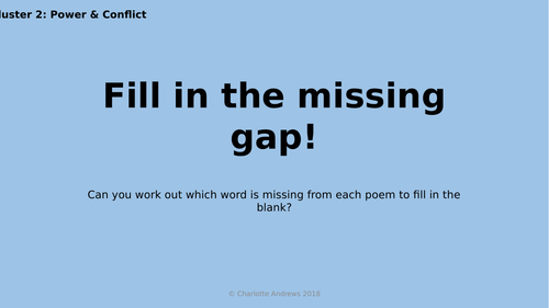 AQA Poetry Anthology - Cluster 2: Power & Conflict - Missing Gap Guess Quiz/Game/Starter