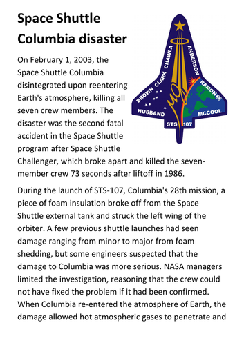 Space Shuttle Columbia disaster Handout