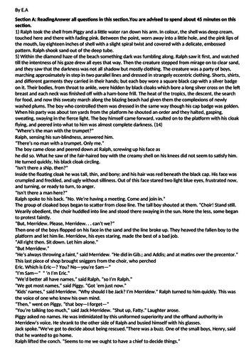 AQA GCSE English language paper 1 Lord of the Flies