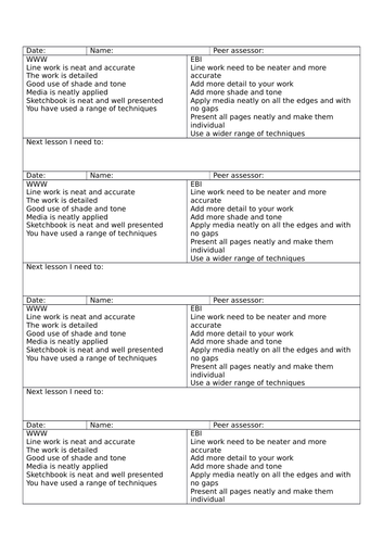 mini peer assessment sheet