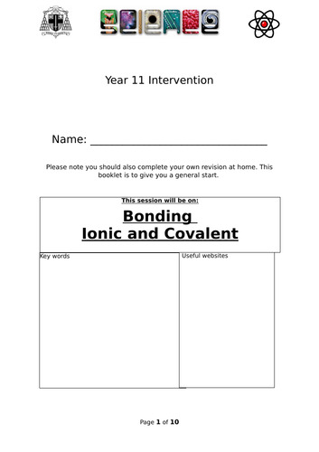 Intervention session on ionic and covalent bonding