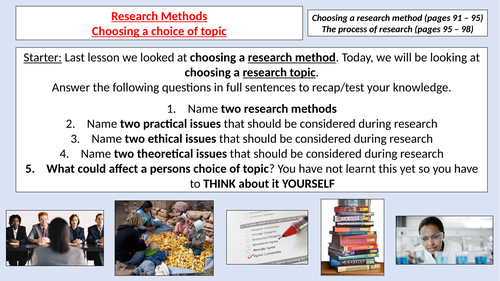 AQA A Level - Sociology - The Process of Research: Choice of Topic