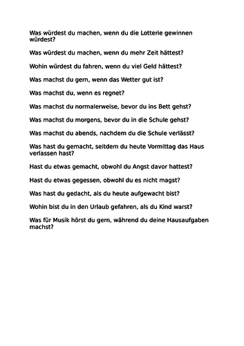 Questions to practice German word order