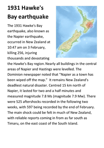 1931 Hawke's Bay earthquake Handout