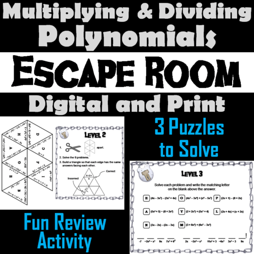 Multiplying and Dividing Polynomials Activity: Escape Room Math