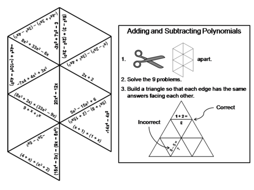 Adding and Subtracting Polynomials Game: Math Tarsia Puzzle by