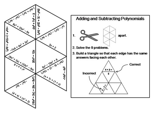 Adding and Subtracting Polynomials Game: Math Tarsia Puzzle