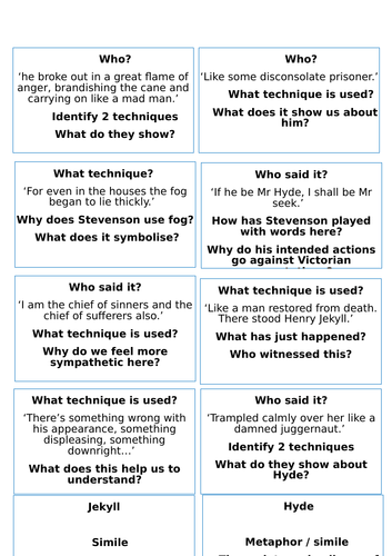Jekyll & Hyde  exam revision QUIZ CARDS with answers - retaining knowledge for new spec 9-1 revision