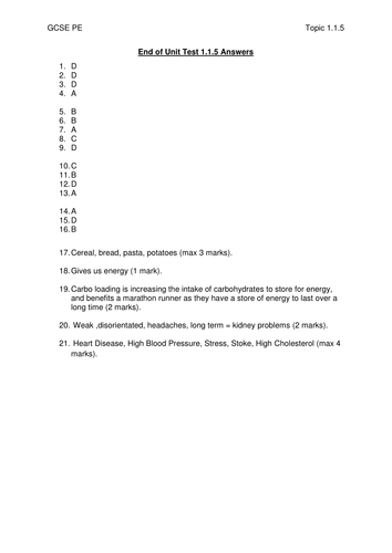 GCSE PE - Diet and Nutrition