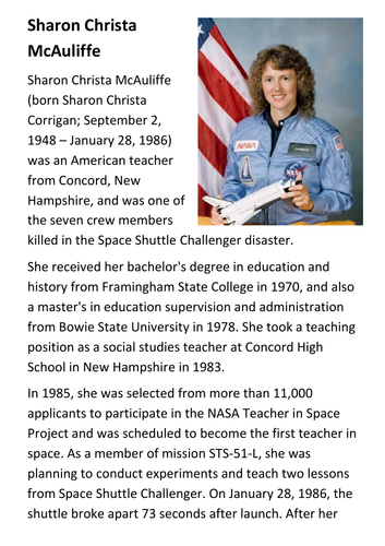 Sharon McAuliffe - The Challenger Disaster Handout