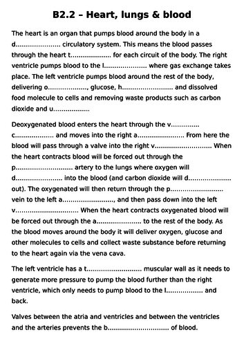 B2 Organisation gap fill activities for AQA 9-1 Biology and Combined Science GCSEs 2018