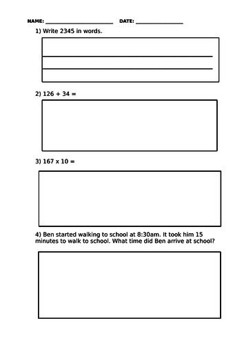 Year 4 Maths Assessment