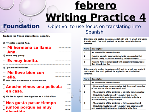 Edexcel GCSE Spanish Writing Practice 4: Translating into Spanish (new GCSE)
