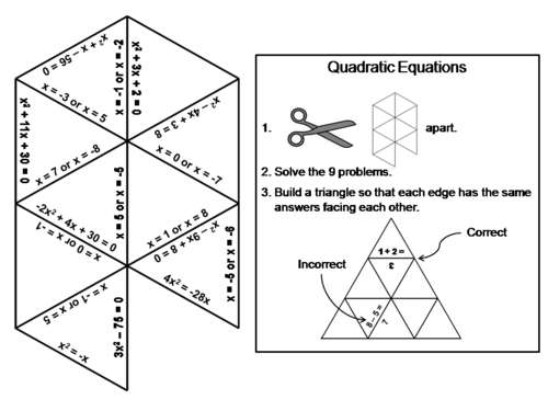 Quadratic Equations Game: Math Tarsia Puzzle