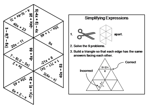 Simplifying Expressions Game: Math Tarsia Puzzle