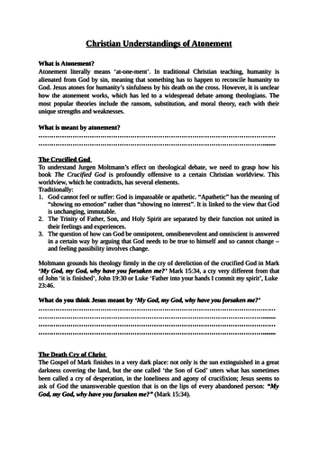 WJEC EDUQAS A-level Atonement theories Revision Notes Worksheet