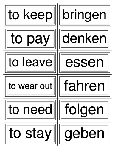 80 Useful Verbs in German Flashcards and Vocabulary tests