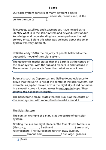 GCSE Space notes | Teaching Resources