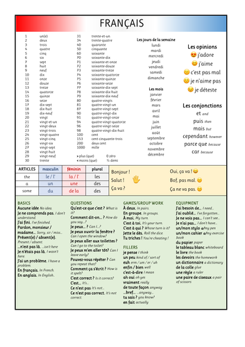 French BASICS Language Mat | Teaching Resources