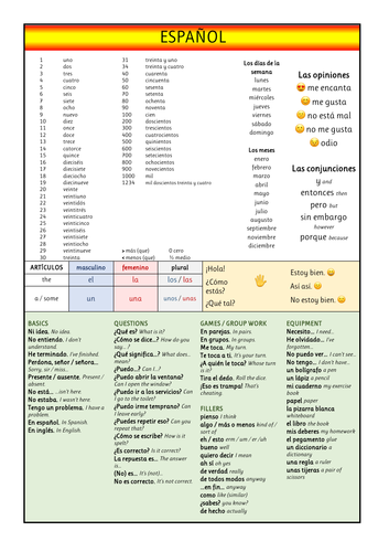 Spanish BASICS Language Mat | Teaching Resources