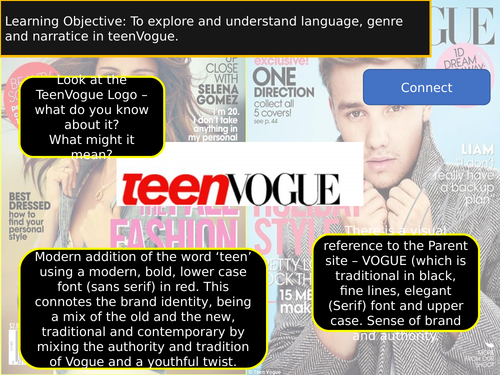 Teen Vogue - beginnings of language/narrative and genre.