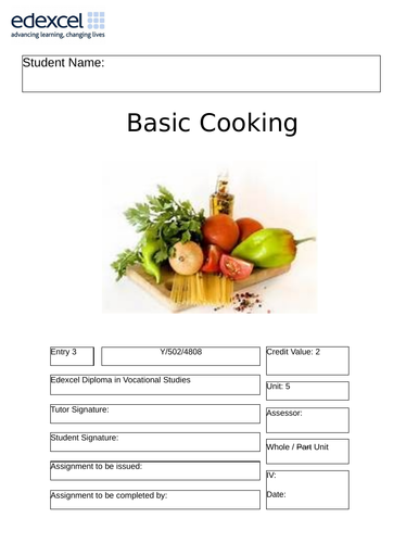 Basic Cooking Unit of Work for Edexcel Entry 3