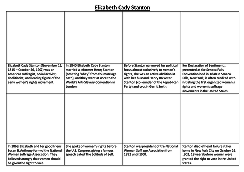 Elizabeth Cady Stanton Comic Strip and Storyboard