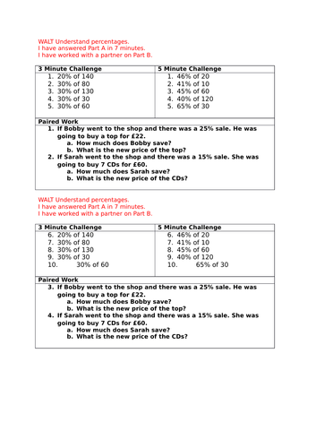 year 6 percentages homework