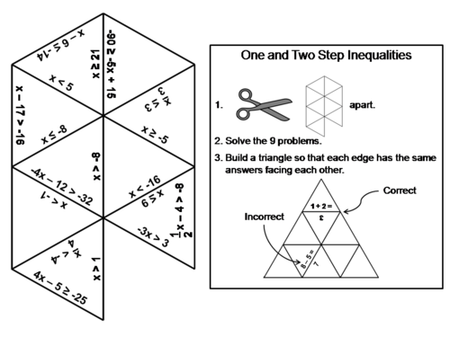 One and Two Step Inequalities Game: Math Tarsia Puzzle