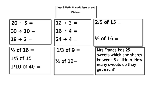 Year 2 pre-unit assessment for division