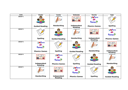 Guided Reading Timetable