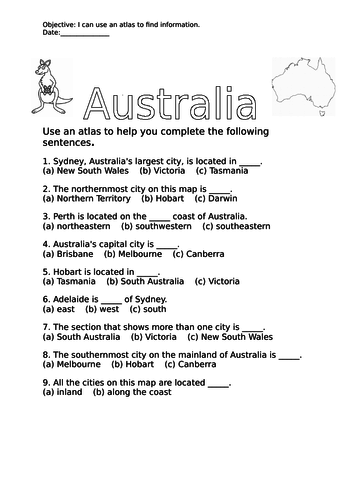 australia atlas worksheet and answers teaching resources