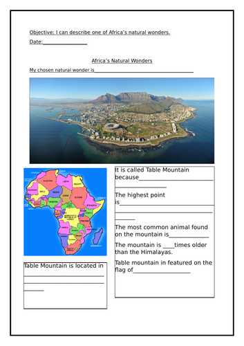 Table Mountain Worksheet