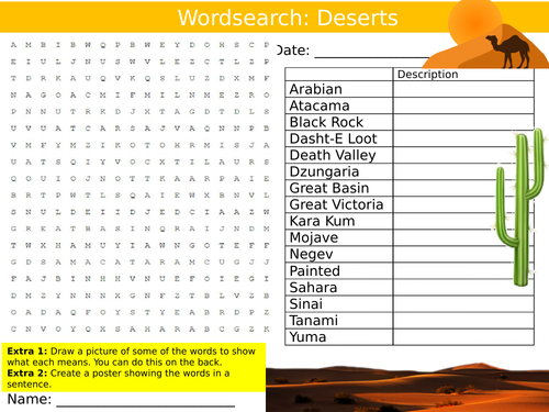 Deserts Wordsearch Puzzle Sheet Keywords Settler Starter Cover Lesson Geography