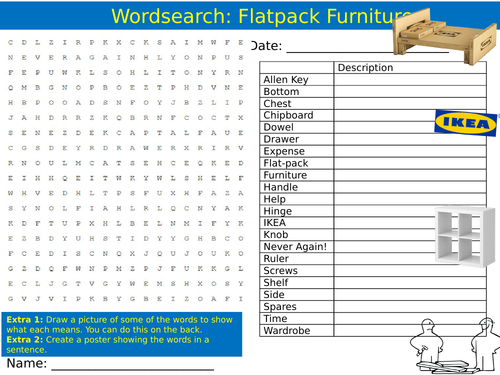 Flatpack Furniture IKEA Wordsearch Puzzle Sheet Keywords Settler Starter Cover Lesson Design Tech