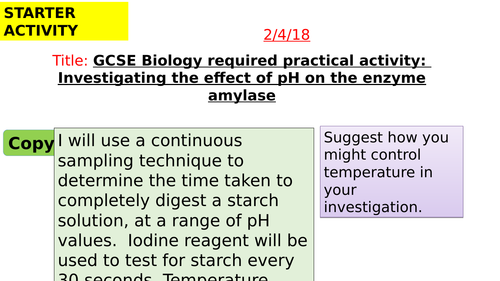 AQA new specification-REQUIRED PRACTICAL 5-Investigate the effect of pH on the rate of reaction-B3.6