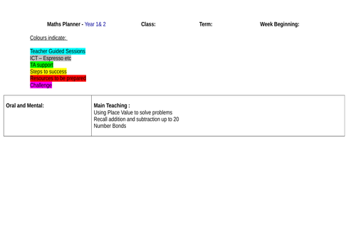 KS1 New Beginnings maths planning